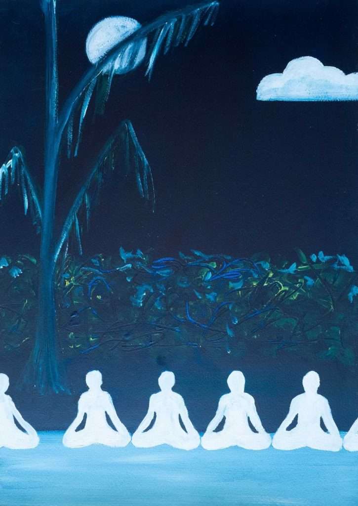 full moon meditation energy art bali retreat lunar stillness painting rainforest