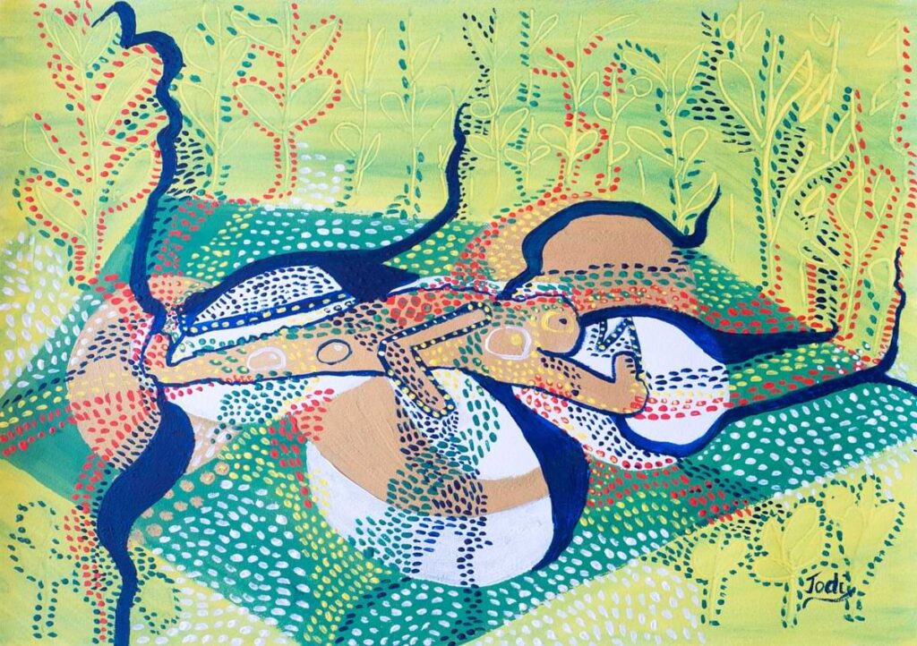 yoga energy art for flexibility and flow side bend forward fold painting mindful movement artwork